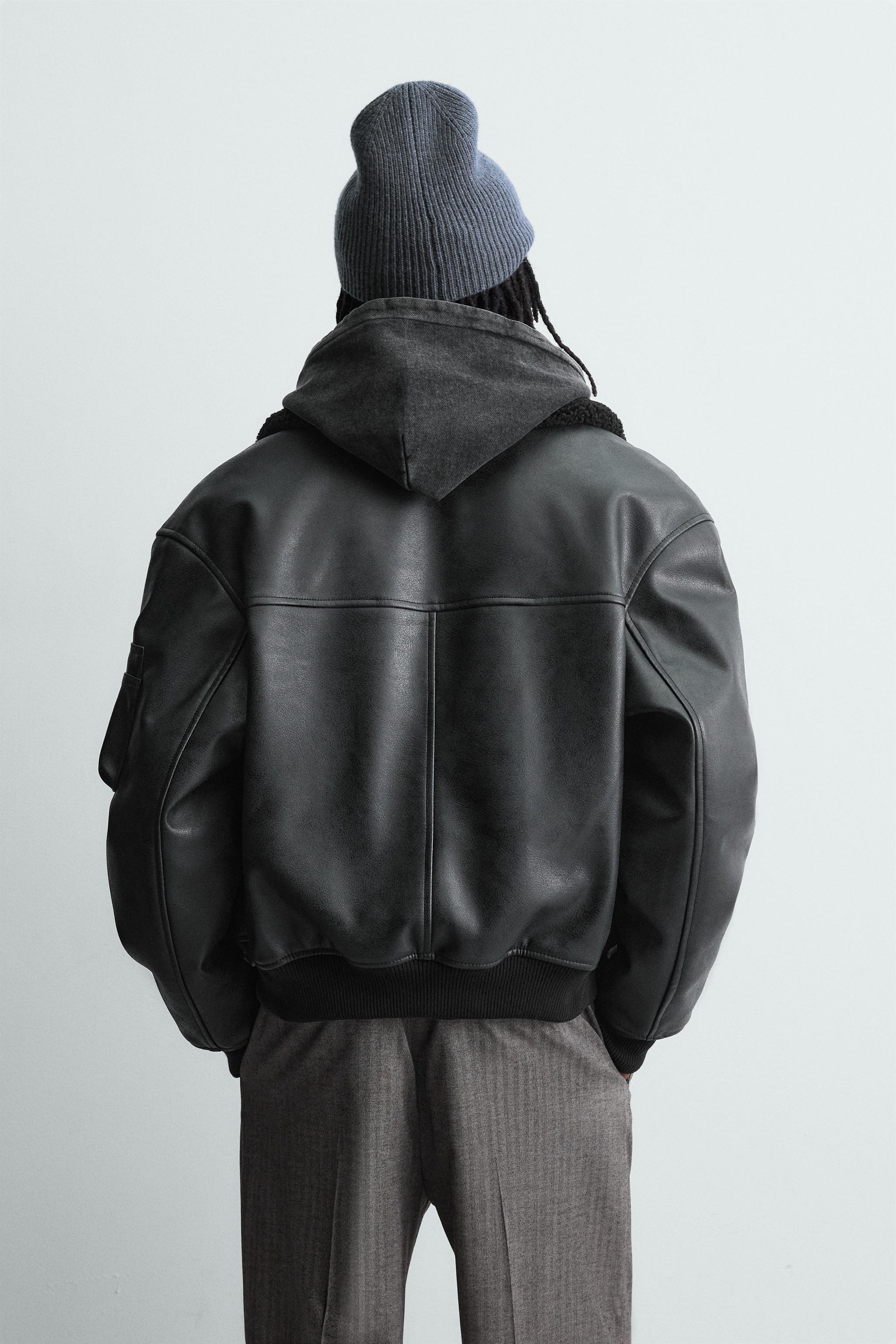 FAUX LEATHER JACKET WITH REMOVABLE COLLAR